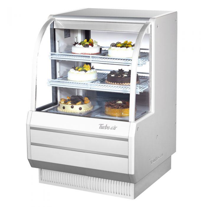 Turbo Air TCGB-36-W-N 36" Curved Glass Refrigerated Bakery Display Case, White Exterior, 115v - Bakery Wholesalers