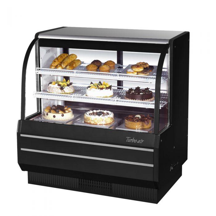 Turbo Air TCGB-48-B-N 48-1/2" Curved Glass Full-Service Refrigerated Bakery Display Case, 3 Levels, Black Exterior, 115v - Bakery Wholesalers