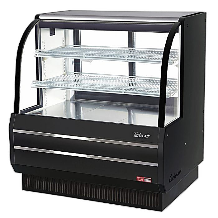 Turbo Air TCGB-48DR-B 48-1/2" Curved Glass Full-Service Dry Bakery Display Case, 3 Levels, Black Exterior, 115v - Donut-Equipment.com