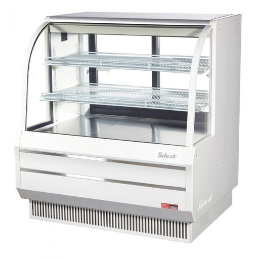 Turbo Air TCGB-48DR-W 48-1/2" Curved Glass Full-Service Dry Bakery Display Case, 3 Levels, White Exterior, 115v - Bakery Wholesalers