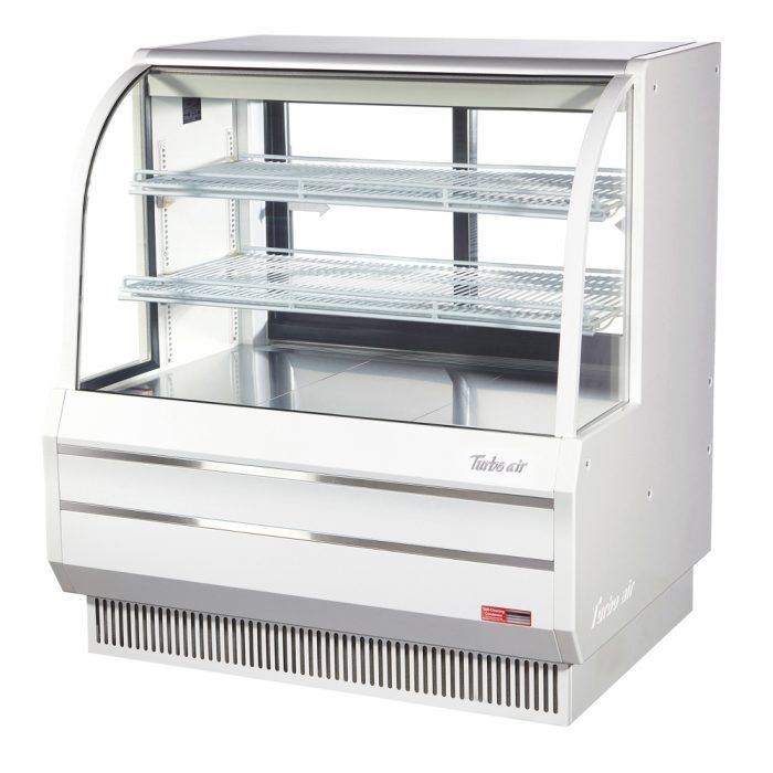 Turbo Air TCGB-48DR-W 48-1/2" Curved Glass Full-Service Dry Bakery Display Case, 3 Levels, White Exterior, 115v - Bakery Wholesalers