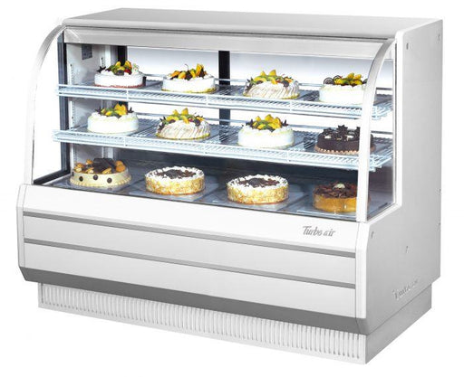 Turbo Air TCGB-60-W-N 60-1/2" Curved Glass Full-Service Refrigerated Bakery Display Case, 3 Levels, White Exterior, 115v - Bakery Wholesalers