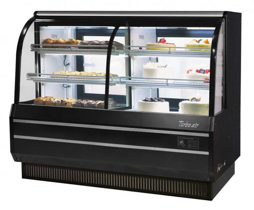 Turbo Air TCGB-60CO-B-N 60-1/2" Curved Glass Full-Service Dual Zone Dry/Refrigerated Bakery Display Case, 3 Levels, Black Exterior, 115v - Bakery Wholesalers