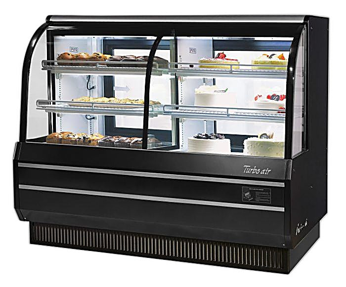 Turbo Air TCGB-60CO-B-N 60-1/2" Curved Glass Full-Service Dual Zone Dry/Refrigerated Bakery Display Case, 3 Levels, Black Exterior, 115v - Donut-Equipment.com