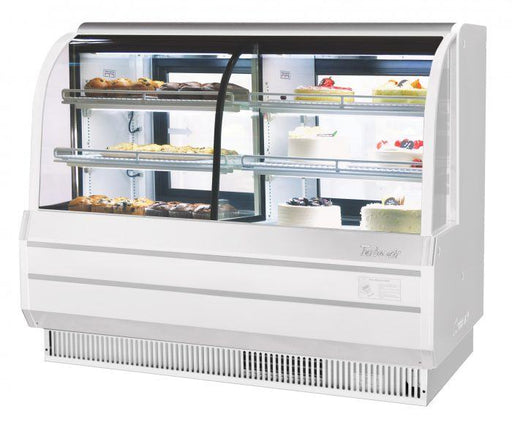 Turbo Air TCGB-60CO-W-N 60-1/2" Curved Glass Full-Service Dual Zone Dry/Refrigerated Bakery Display Case, 3 Levels, White Exterior, 115v - Bakery Wholesalers