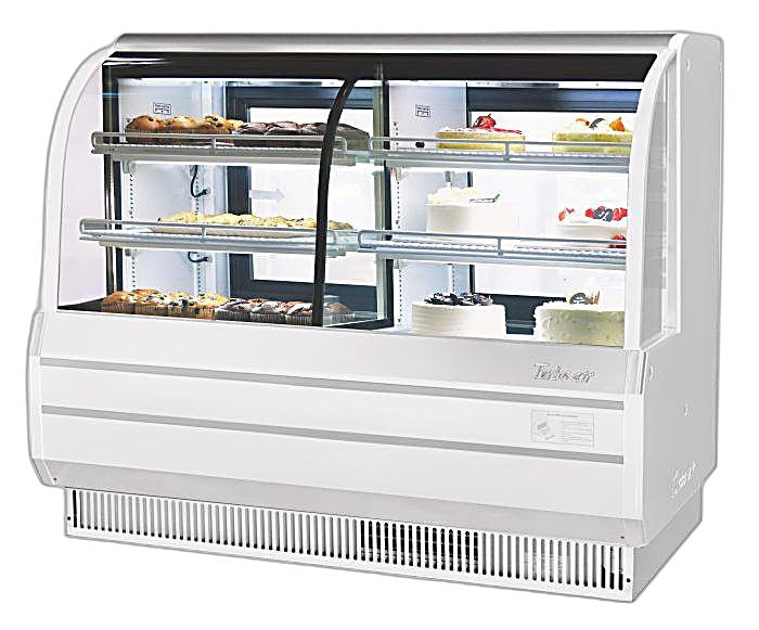 Turbo Air TCGB-60CO-W-N 60-1/2" Curved Glass Full-Service Dual Zone Dry/Refrigerated Bakery Display Case, 3 Levels, White Exterior, 115v - Donut-Equipment.com