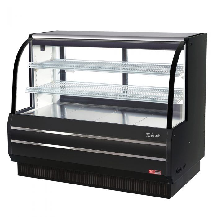 Turbo Air TCGB-60DR-B 60-1/2" Curved Glass Full-Service Dry Bakery Display Case, 3 Levels, Black Exterior, 115v - Bakery Wholesalers