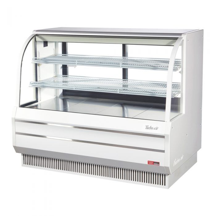 Turbo Air TCGB-60DR-W 60-1/2" Curved Glass Full-Service Dry Bakery Display Case, 3 Levels, White Exterior, 115v - Bakery Wholesalers