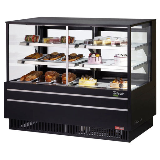 Turbo Air TCGB-60UF-CO-B-N 60-1/2" Straight Glass Full-Service Dual Zone Dry/Refrigerated Bakery Display Case, 3 Levels, Black Exterior, 115v - Bakery Wholesalers