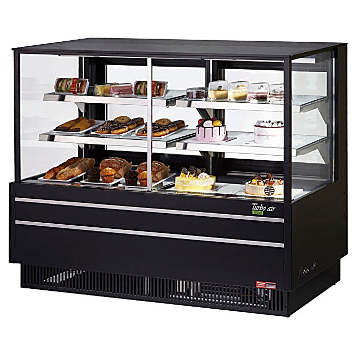 Turbo Air TCGB-60UF-CO-B-N 60-1/2" Straight Glass Full-Service Dual Zone Dry/Refrigerated Bakery Display Case, 3 Levels, Black Exterior, 115v - Donut-Equipment.com