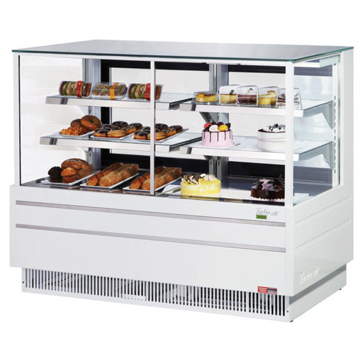 Turbo Air TCGB-60UF-CO-W-N 60-1/2" Straight Glass Full-Service Dual Zone Dry/Refrigerated Bakery Display Case, 3 Levels, White Exterior, 115v - Bakery Wholesalers