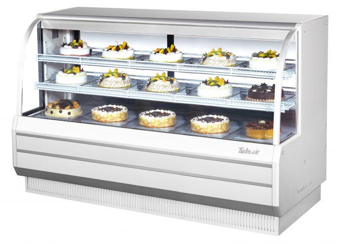 Turbo Air TCGB-72-W-N 72-1/2" Curved Glass Refrigerated Full-Service Bakery Display Case, 3 Levels, White Exterior, 115v - Bakery Wholesalers