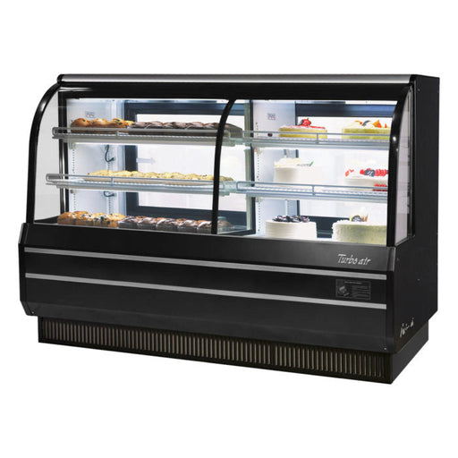 Turbo Air TCGB-72CO-B-N 72" Curved Glass Full-Service Dual Zone Dry/Refrigerated Bakery Display Case, 3 Levels, Black Exterior, 115v - Bakery Wholesalers