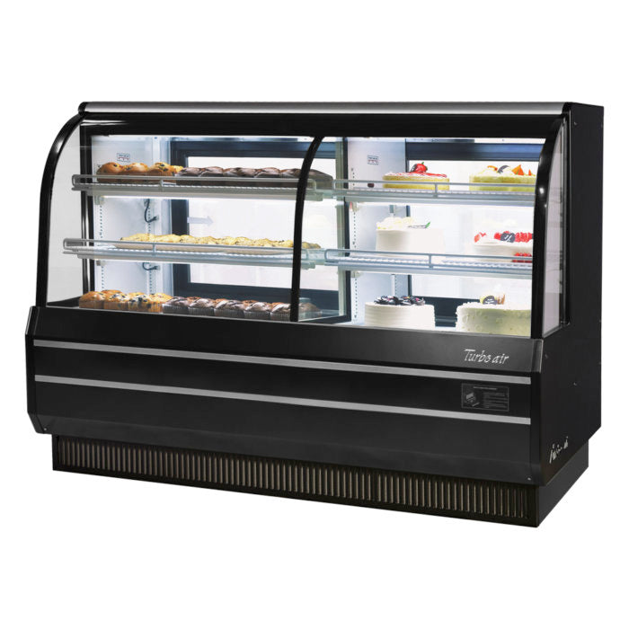 Turbo Air TCGB-72CO-B-N 72" Curved Glass Full-Service Dual Zone Dry/Refrigerated Bakery Display Case, 3 Levels, Black Exterior, 115v - Bakery Wholesalers