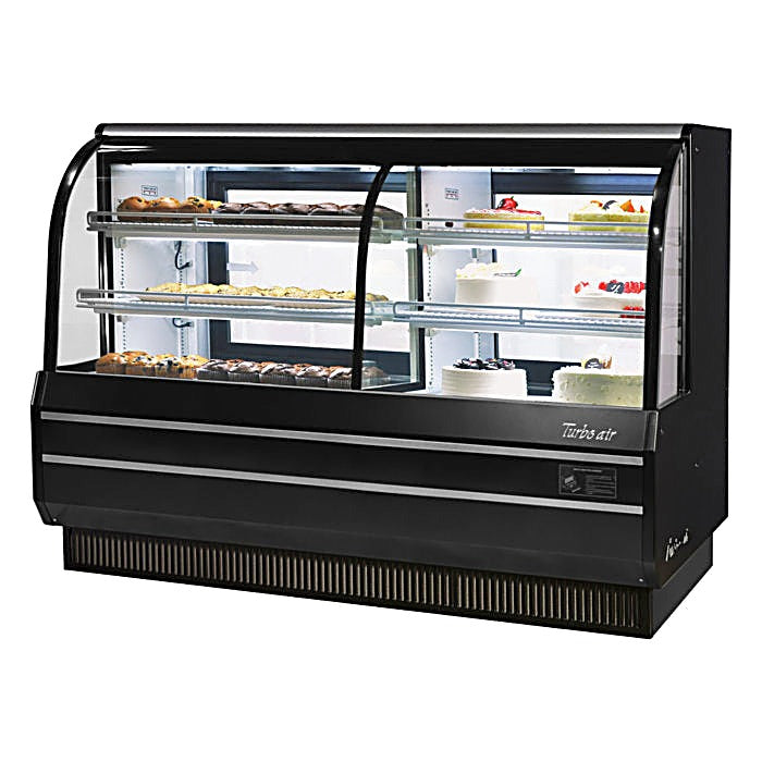 Turbo Air TCGB-72CO-B-N 72" Curved Glass Full-Service Dual Zone Dry/Refrigerated Bakery Display Case, 3 Levels, Black Exterior, 115v - Donut-Equipment.com