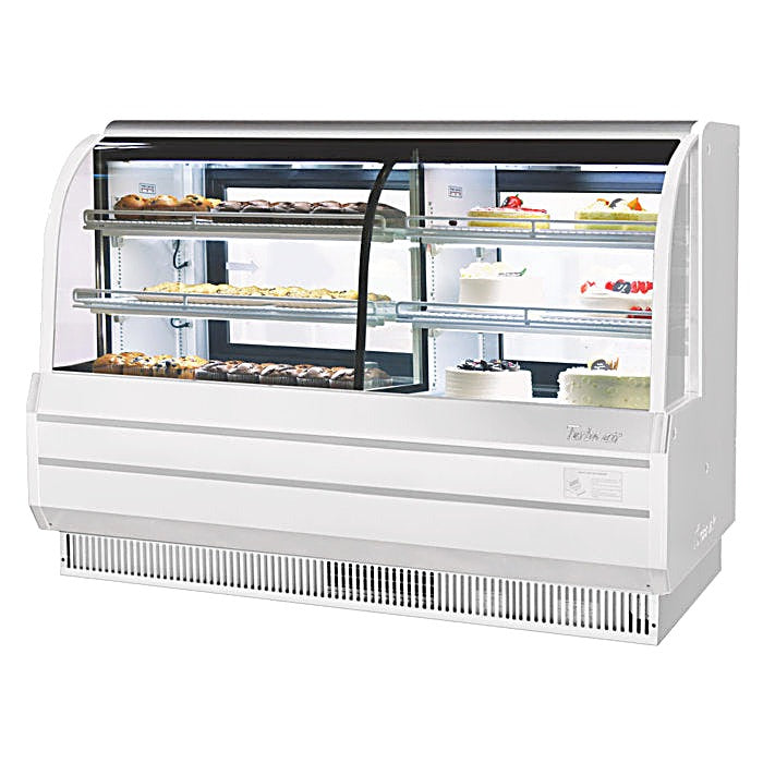 Turbo Air TCGB-72CO-W-N 72" Curved Glass Full-Service Dual Zone Dry/Refrigerated Bakery Display Case, 3 Levels, White Exterior, 115v - Donut-Equipment.com