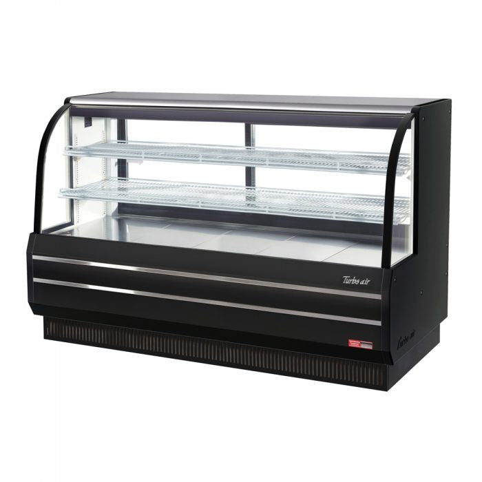 Turbo Air TCGB-72DR-B 72" Curved Glass Full-Service Dry Bakery Display Case, 3 Levels, Black Exterior, 115v - Bakery Wholesalers