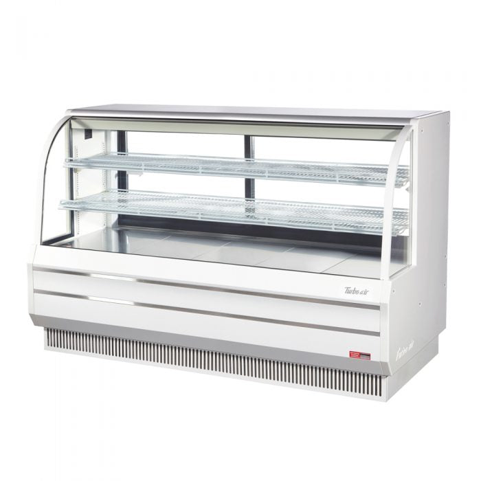 Turbo Air TCGB-72DR-W 72" Curved Glass Full-Service Dry Bakery Display Case, 3 Levels, White Exterior, 115v - Bakery Wholesalers