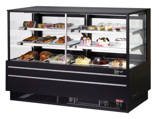 Turbo Air TCGB-72UF-CO-B-N 72-1/2" Straight Glass Full-Service Dual Zone Dry/Refrigerated Deli Display Case, 3 Levels, Black Exterior, 115v - Bakery Wholesalers