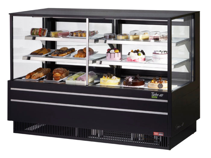 Turbo Air TCGB-72UF-CO-B-N 72-1/2" Straight Glass Full-Service Dual Zone Dry/Refrigerated Deli Display Case, 3 Levels, Black Exterior, 115v - Bakery Wholesalers
