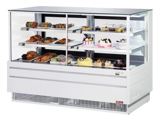 Turbo Air TCGB-72UF-CO-W-N 72-1/2" Straight Glass Full-Service Dual Zone Dry/Refrigerated Deli Display Case, 3 Levels, White Exterior, 115v - Bakery Wholesalers