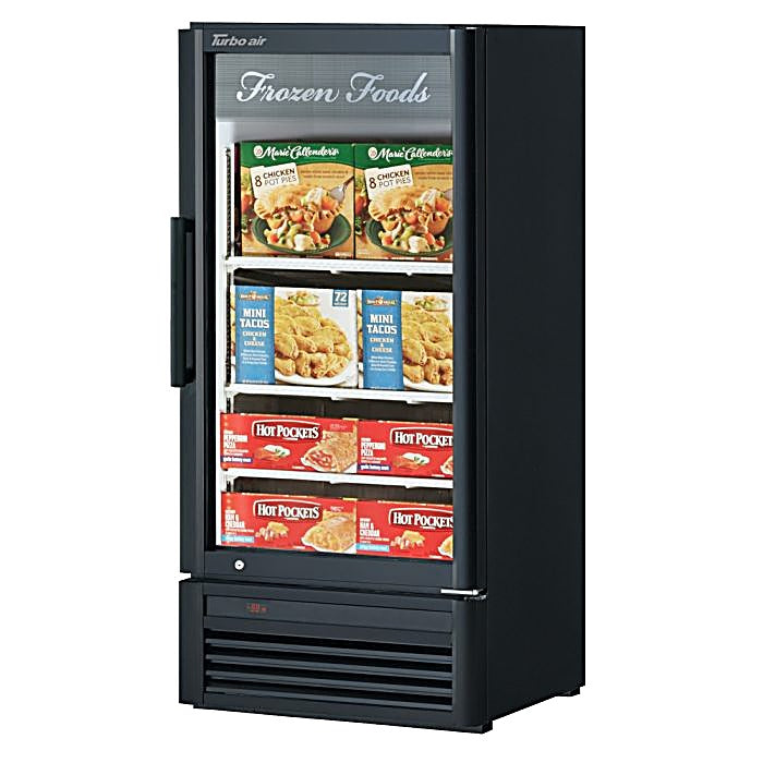 Turbo Air TGF-10SDB-N 25 3/4" Black Super Deluxe Countertop Display Freezer – (1) Swing Door, LED Interior Lighting, 115v - Donut-Equipment.com