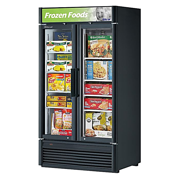 Turbo Air TGF-35SDB-N 39 1/2" Black Super Deluxe Two Section Display Freezer – (2) Swing Doors, LED Lighting, 115v - Donut-Equipment.com