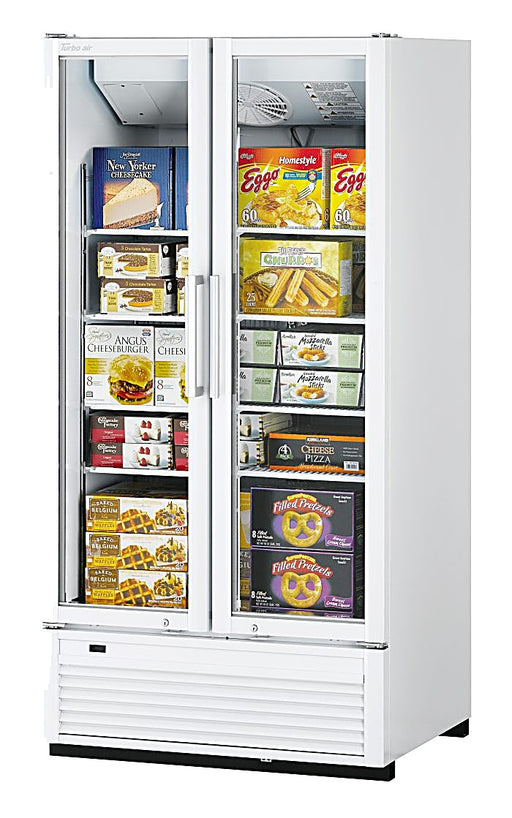 Turbo Air TGF-35SDH-N 39 1/2" White Super Deluxe Two Section Display Freezer w/ Swing Doors – Bottom Mount Compressor, LED Lighting, 115v - Donut-Equipment.com