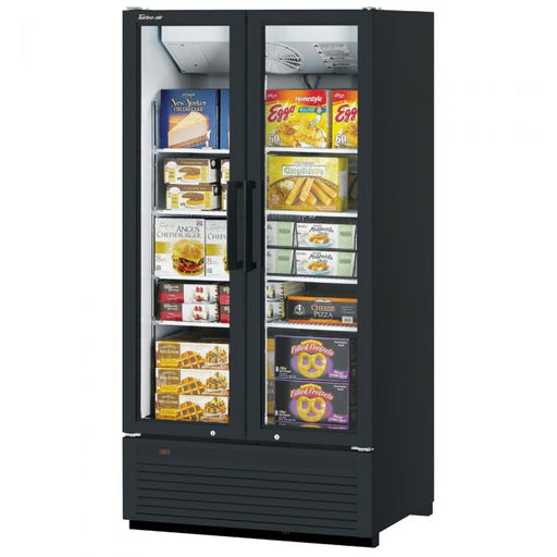 Turbo Air TGF-35SDHB-N 39 1/2" Black Super Deluxe Two Section Display Freezer w/ Swing Doors – Bottom Mount Compressor, LED Lighting, 115v - Bakery Wholesalers