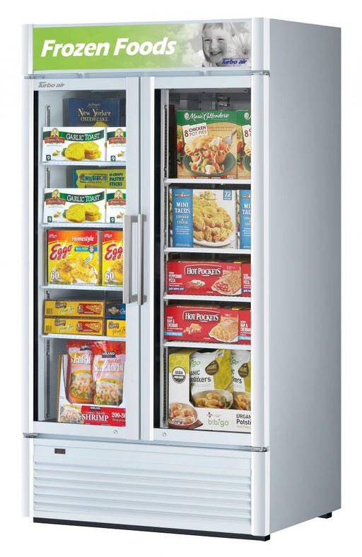 Turbo Air TGF-35SD-N 39 1/2" White Super Deluxe Two Section Display Freezer – (2) Swing Doors, LED Lighting, 115v - Bakery Wholesalers