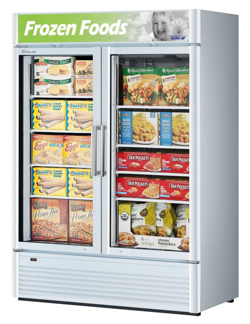 Turbo Air TGF-47SD-N 51 1/8" White Super Deluxe Two Section Display Freezer – (2) Swing Doors, LED Interior, 115v - Bakery Wholesalers