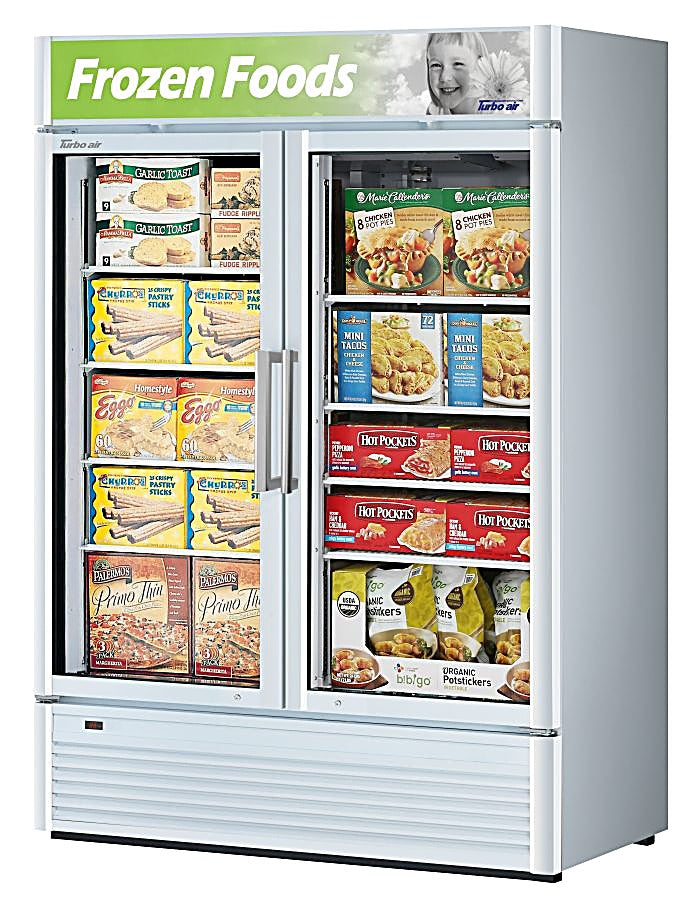 Turbo Air TGF-47SD-N 51 1/8" White Super Deluxe Two Section Display Freezer – (2) Swing Doors, LED Interior, 115v - Donut-Equipment.com