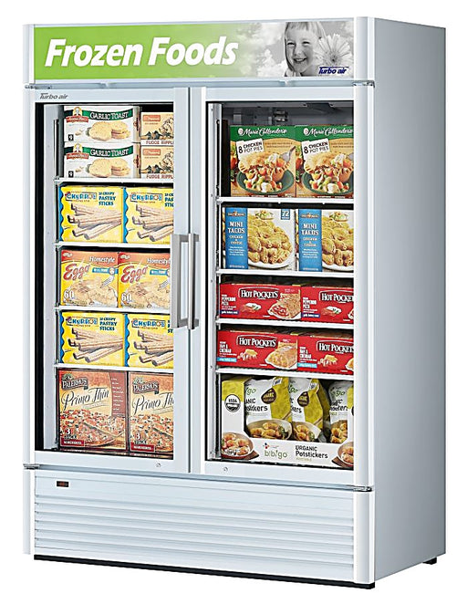 Turbo Air TGF-47SD-N 51 1/8" White Super Deluxe Two Section Display Freezer – (2) Swing Doors, LED Interior, 115v - Donut-Equipment.com