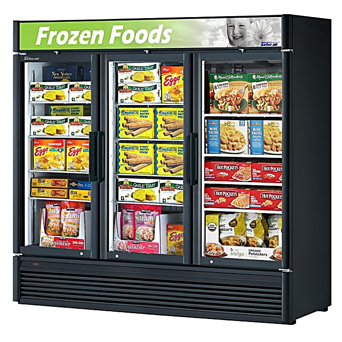 Turbo Air TGF-72SD-N-B 78" White Super Deluxe Three Section Display Freezer – (3) Swing Doors, LED Lighting, 115v - Donut-Equipment.com