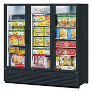 Turbo Air TGF-72SDHB-N 78" Black Super Deluxe Three Section Display Freezer w/ Swing Doors – Bottom Mount Compressor, LED Lighting, 115v - Donut-Equipment.com