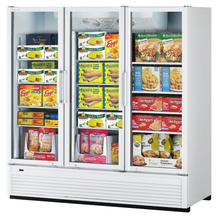 Turbo Air TGF-72SDH-N 78" White Super Deluxe Three Section Display Freezer w/ Swing Doors – Bottom Mount Compressor, LED Lighting, 115v - Bakery Wholesalers