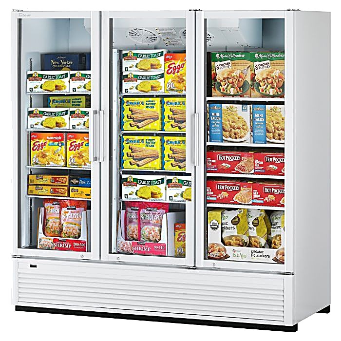 Turbo Air TGF-72SDH-N 78" White Super Deluxe Three Section Display Freezer w/ Swing Doors – Bottom Mount Compressor, LED Lighting, 115v - Donut-Equipment.com