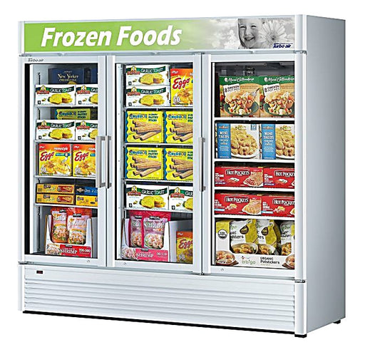 Turbo Air TGF-72SD-N-B 78" White Super Deluxe Three Section Display Freezer – (3) Swing Doors, LED Lighting, 115v - Donut-Equipment.com