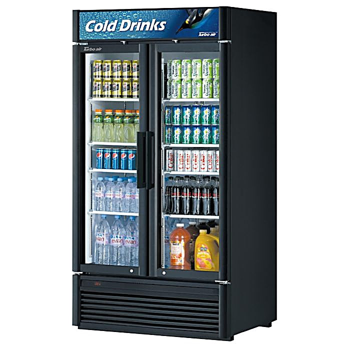 Turbo Air TGM-35SDB-N 39 1/2" Black Super Deluxe Glass Door Refrigerator – Two Swing Doors, LED Lighting, 115v - Donut-Equipment.com