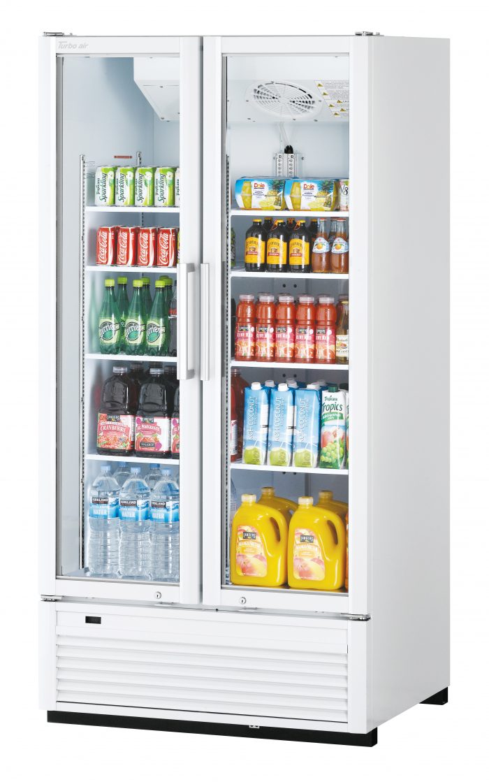 Turbo Air TGM-35SDH-N 39 1/2" White Super Deluxe Two Section Glass Door Merchandiser – (2) Left/Right Hinge Doors, 115v - Donut-Equipment.com