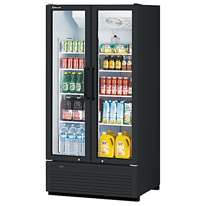 Turbo Air TGM-35SDHB-N 39 1/2" Black Super Deluxe Two Section Glass Door Merchandiser – (2) Left/Right Hinge Doors, 115v - Donut-Equipment.com
