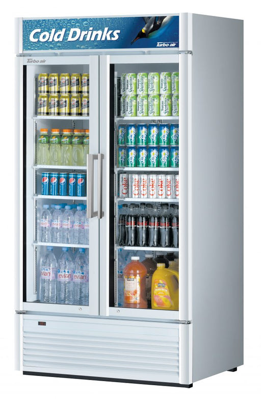 Turbo Air TGM-35SD-N 39 1/2" White Super Deluxe Glass Door Refrigerator – Two Swing Doors, LED Lighting, 115v - Bakery Wholesalers