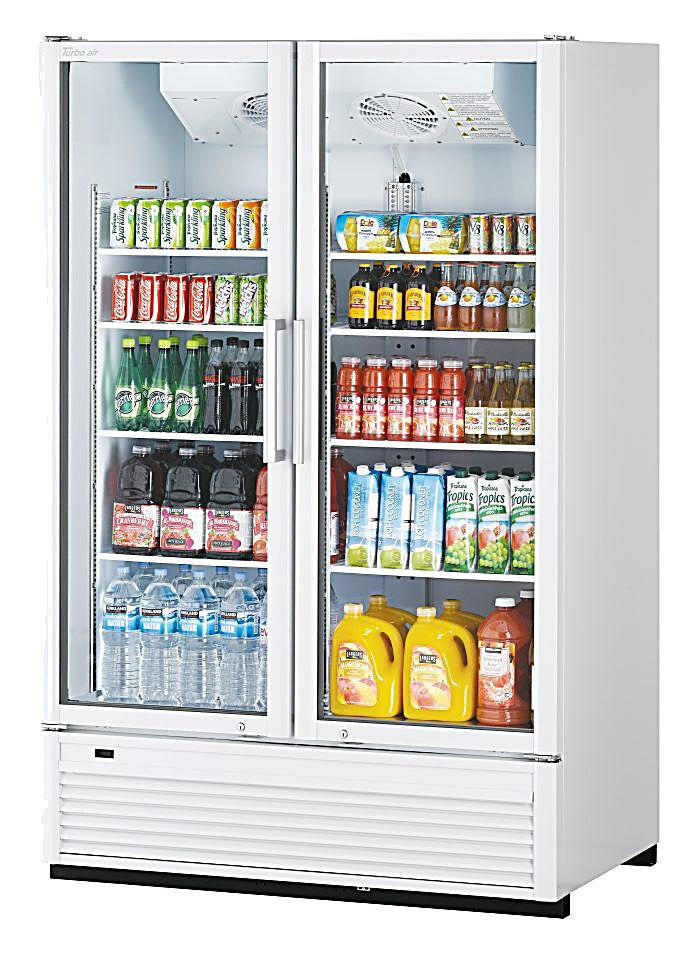 Turbo Air TGM-47SDH-N 51" White Super Deluxe Two Section Glass Door Merchandiser – (2) Left/Right Hinge Doors, 115v - Donut-Equipment.com