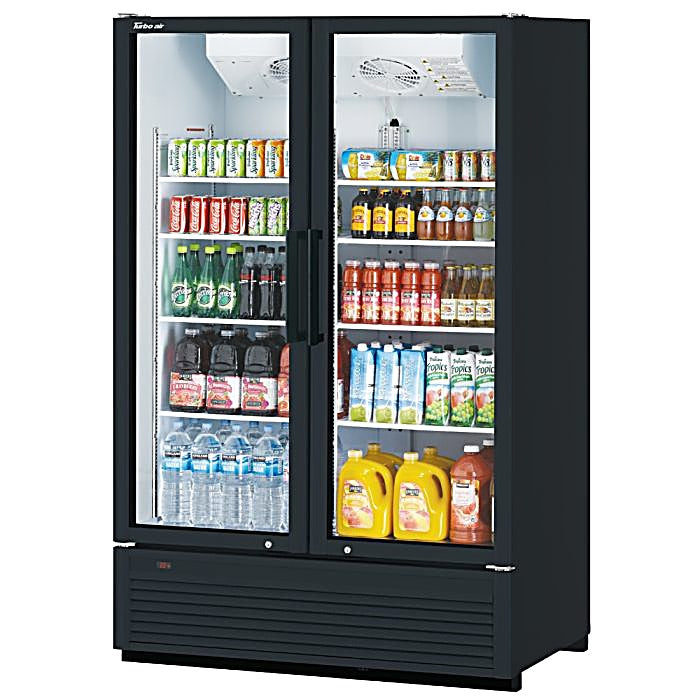 Turbo Air TGM-47SDHB-N 51" Black Super Deluxe Two Section Glass Door Merchandiser – (2) Left/Right Hinge Doors, Black, 115v - Donut-Equipment.com