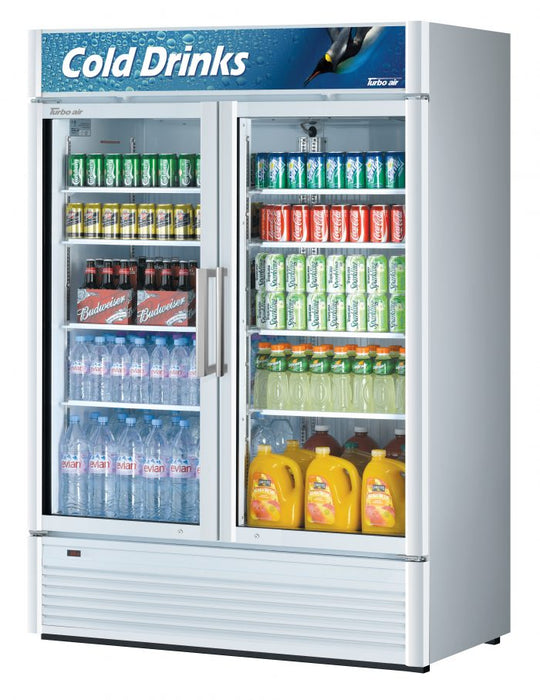 Turbo Air TGM-47SD-N 51" White Super Deluxe Glass Door Refrigerator – Two Swing Doors, Energy-Efficient LED Lighting, 115v - Bakery Wholesalers
