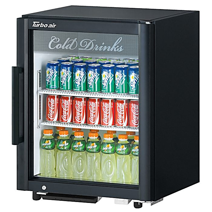 Turbo Air TGM-5SDB-N6 25" Black Super Deluxe Countertop Refrigerator w/ Glass Swing Door – Front Access, LED Lighting, 115v - Donut-Equipment.com