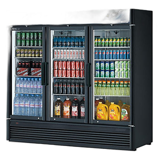 Turbo Air TGM-72SDB-N 78" Black Super Deluxe Glass Door Refrigerator – Three Swing Doors, LED Lighting, 115v - Donut-Equipment.com