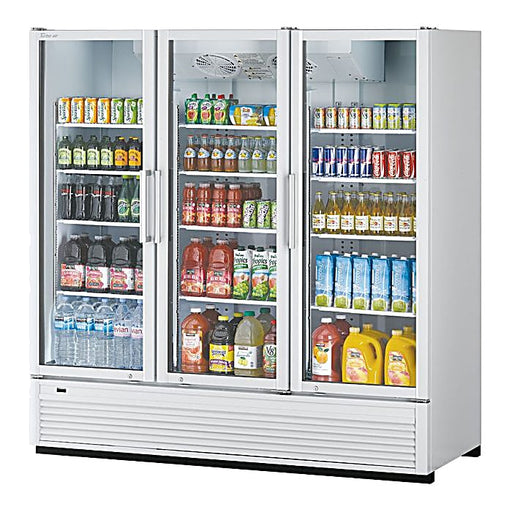 Turbo Air TGM-72SDH-N 78" White Super Deluxe Three Section Glass Door Merchandiser – (3) Left/Right Hinge Doors, Black, 115v - Donut-Equipment.com