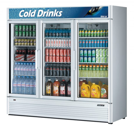 Turbo Air TGM-72SD-N 78" White Super Deluxe Glass Door Refrigerator – Three Swing Doors, LED Lighting, 115v - Bakery Wholesalers
