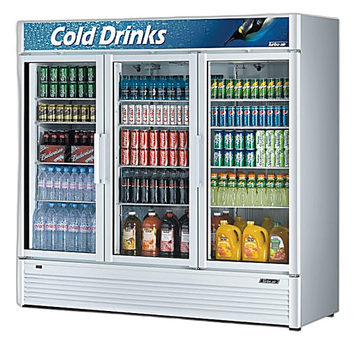 Turbo Air TGM-72SD-N 78" White Super Deluxe Glass Door Refrigerator – Three Swing Doors, LED Lighting, 115v - Donut-Equipment.com